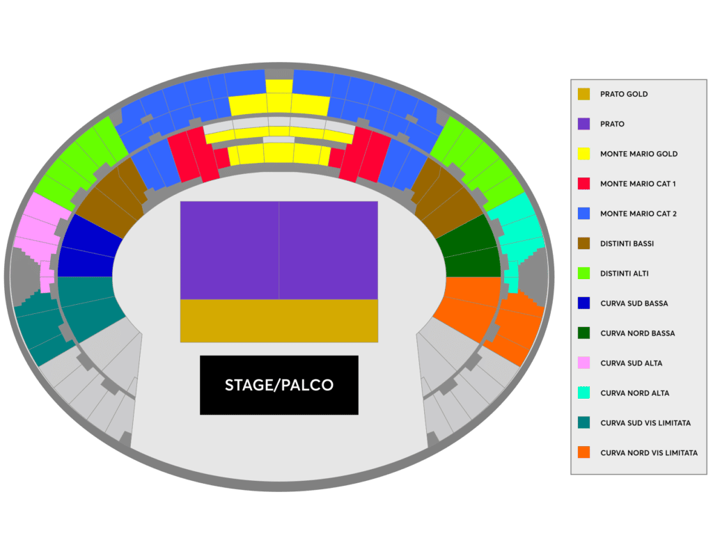 Mappa concerto Maneskin Stadio Olimpico Roma